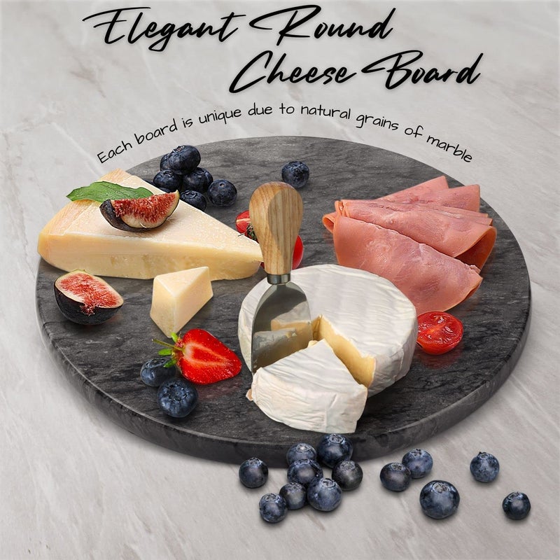 Flexzion Round Marble Cheese Board - 12 Inch Black Marble Serving Board for Charcuterie, Cheese, Cutting, Pastry, Trivet - Non-Stick and Heat Resistant - Image 2